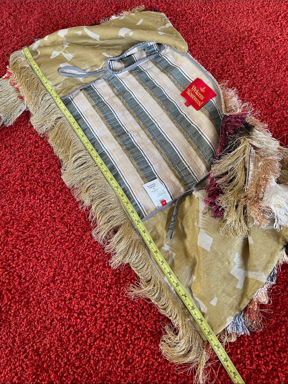Vivienne Westwood RED LABEL Bolero Fringe Hippie Jacket Beige/Grey Stripes SS17 - Picture 11 of 13